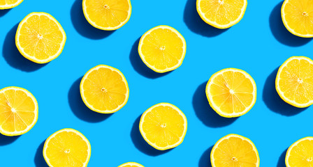Fresh yellow lemons overhead view - flat lay