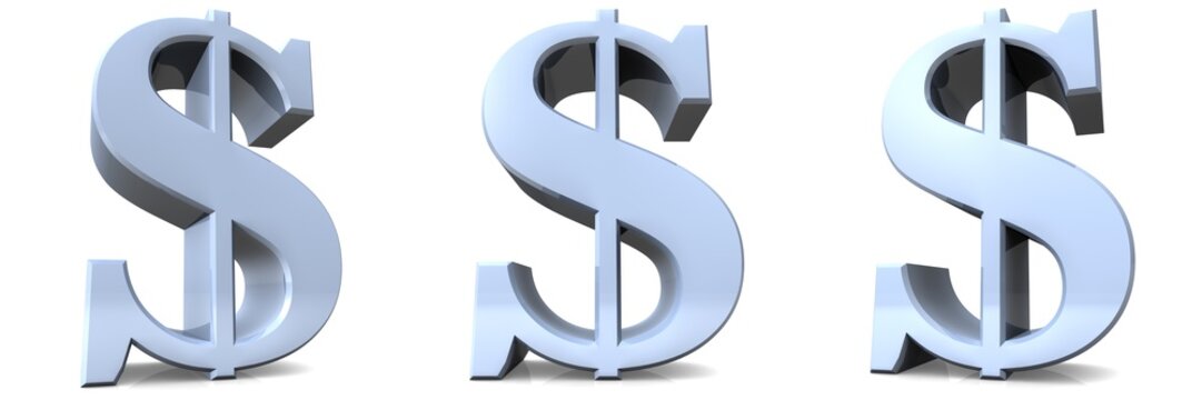Dollar symbol silver sign 3d