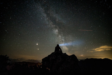 milky way during eclipse with person in foreground