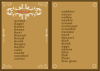 menu menu' for restaurant