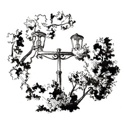 lantern in the park on a white background, graphic illustration