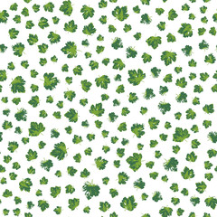 Gooseberry green leaves seamless pattern. Spring greenery repeating texture. Handmade nature plant background for fabric design, wallpapers, wrapping paper and other backdrop. EPS8 vector illustration