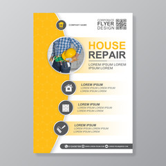 Construction tools cover a4 template and flat icons for a report and brochure design, flyer, banner, leaflets decoration for printing and presentation vector illustration
