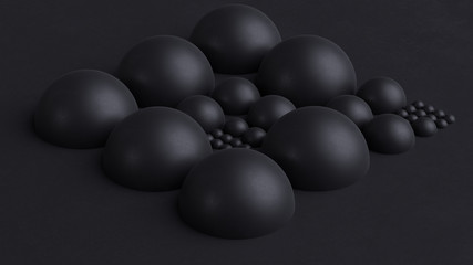 Creative abstract background with geometric shapes.Block structure with black spheres. 3d rendering.