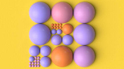 Creative abstract background with geometric shapes.Block structure with colorful spheres. 3d rendering.