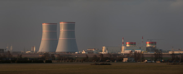 
Ostrovets, Grodno region, Belarus - April 16, 2020. The final stage of the construction of the first nuclear power plant in Belarus. - Powered by Adobe