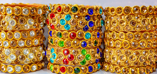 Close up Colorful bangles  jewelery bracelets at the market in India