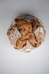 sourdough, bread, rustic, homemade, loaf, bread, cinnamon, raisin, round, loaves, round bread, flour, brown, rings, bake, baking, bakery, one, natural 