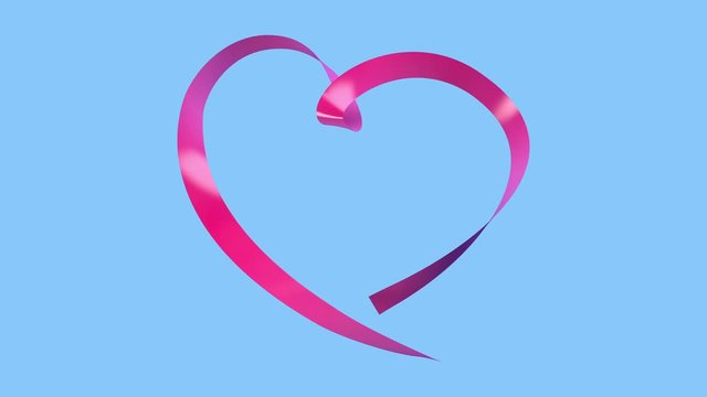 digital  3D animation with camera following pink ribbon forming heart shape frame with place for text message, alpha channel included so it is easy to put this object in any scene