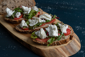 freshly baked country bread and mozzarella sandwiches