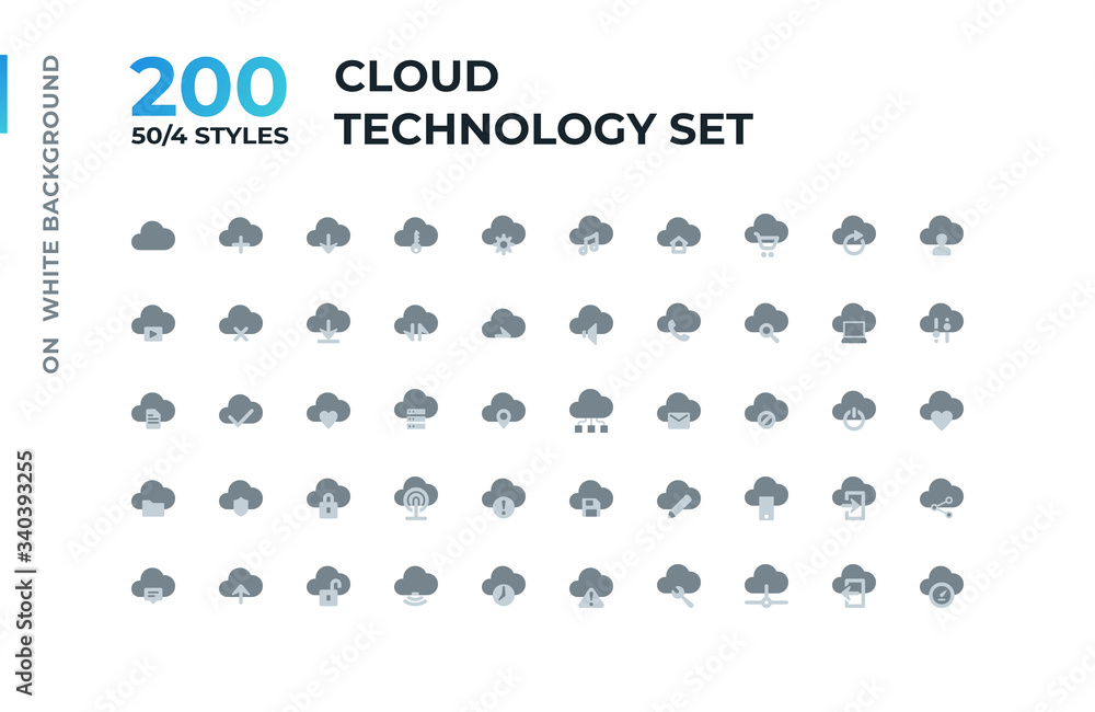 Aufkleber cloud data technology. vector line and flat icons set for web interface and apps.