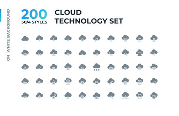 Cloud data technology. Vector line and flat icons set for web interface and apps.