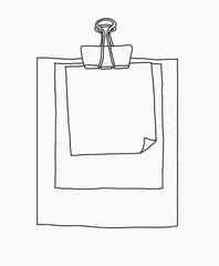 note paper with Paper clip hand drawn background vector cute line art illustration