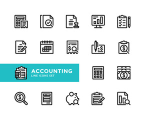 Accounting vector line icons. Simple set of outline symbols, graphic design elements. Pixel Perfect