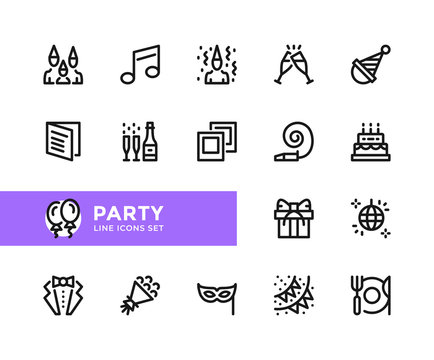 Party vector line icons. Simple set of outline symbols, graphic design elements. Pixel Perfect