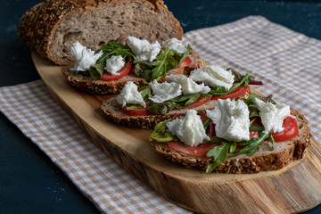 freshly baked country bread and mozzarella sandwiches