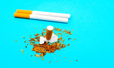 World No Tobacco Day. Concept of healthy lifestyles without cigarettes on the blue background.