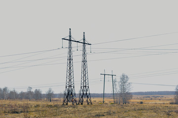 High-voltage power transmission lines in rural areas