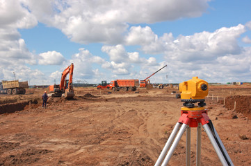 Surveying measuring equipment level theodolite on tripod