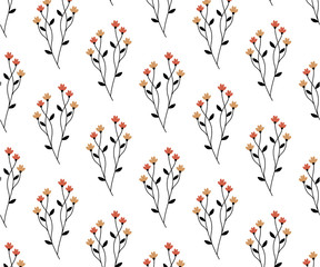 Seamless pattern with wild forest flowers in blossom