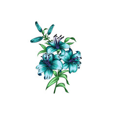 Floral arrangement in the form of a frame or frame for business cards, logos and cards. Lily flowers with whole stems on a white background 