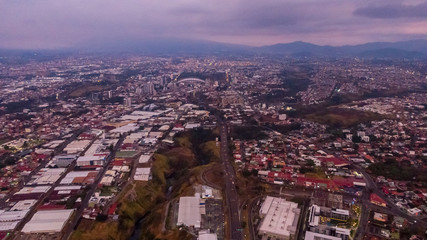 Beautiful aerial view of the city of San Jose with view of the Sabana Park and the Stadium.