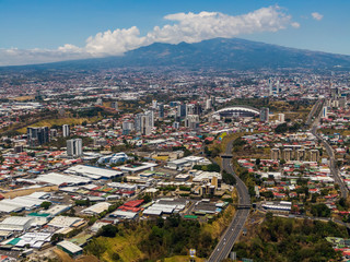 Obraz premium Beautiful aerial view of the city of San Jose with view of the Sabana Park and the Stadium.