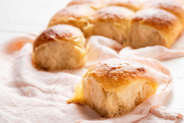 Bread buns close-up. Sourdough white bread.