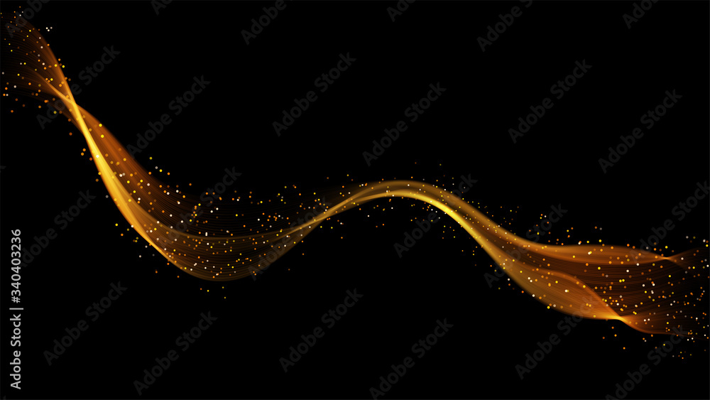 Leinwandbilder abstract dark background with fire or gold curves. light line gold swirl effect. vector glitter ligh