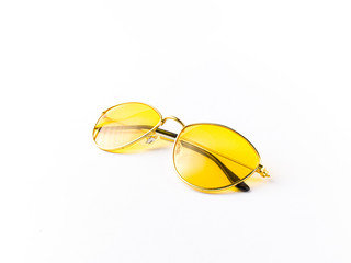 yellow sunglass frame isolated stock image.