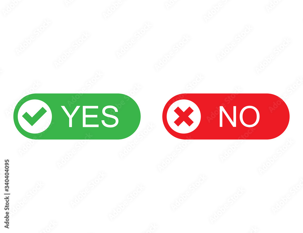Fototapete yes and no buttons in green and red colors. flat design of correct or incorrect vote question. wrong