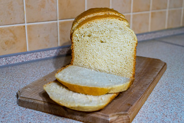 Home prepared vegetarian bread on wood board