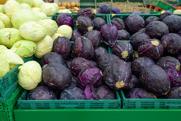 Fototapeta na wymiar Red cabbage for sale in a supermarket