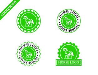 Horse farms place logo and icons Design for Green color. mascot symbol for business or shirt design. Vector Vintage Design Element.