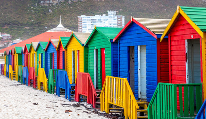 Colourful Beach cabins in cape town South Africa.
