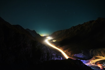 phenomenal View of Mountain Road in Night. Dahab, Egypt
