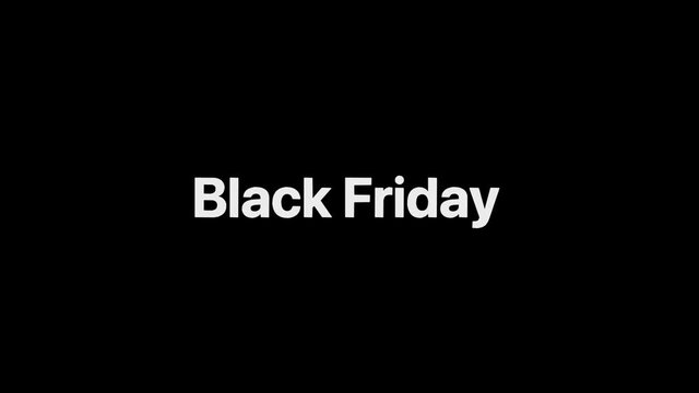 Outline Effect over a white BlackFriday word that then fills with flat plain white on an animated typographic 4k text composition with black background.