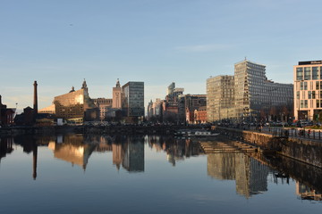 Fototapeta na wymiar City of Liverpool, United kingdom. The city is famous for the music band The Beatles, the Cavern Club, the Albert Dock and many more.