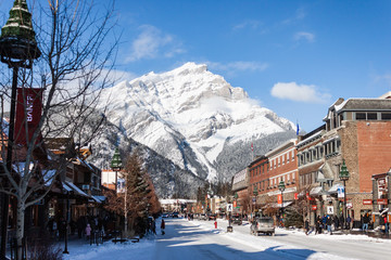 Banff in the winter with mountains