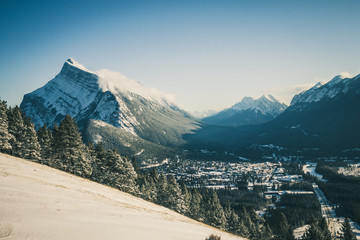 Banff in the winter with mountains