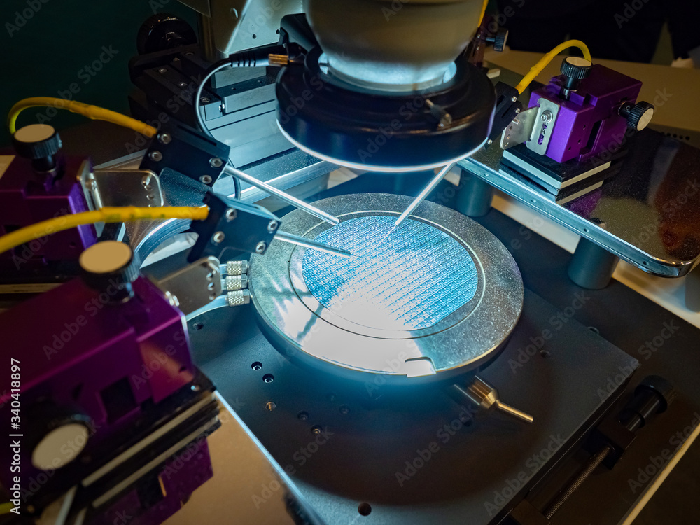 Poster microchips. nanotechnology. device for testing chips. automated board testing. examination of a test