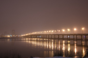 Fototapeta na wymiar Night panorama of a winter city. Winter, night panorama of the Dnieper, Ukraine.