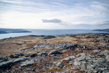 Picturesque landscapes of the tundra in the summer. Kola Peninsula Arctic Circle. 