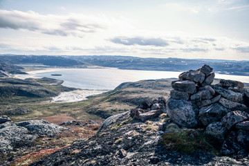 Nature of the Arctic Circle in summer. Kola Peninsula Murmansk region.