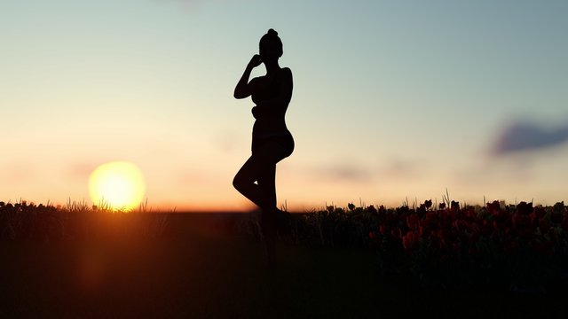 Woman Standing at Sunset 3D Rendering
