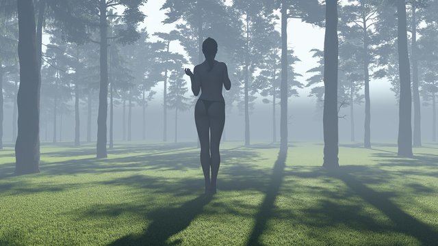 Woman Standing Outdoor 3D Rendering