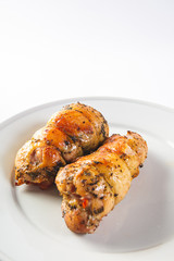 stuffed chicken roll, on white background