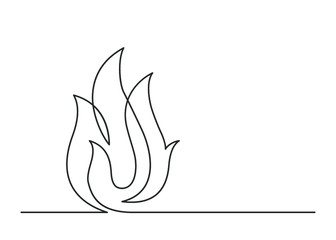 Continuous line drawing of fire on white background. Vector illustration