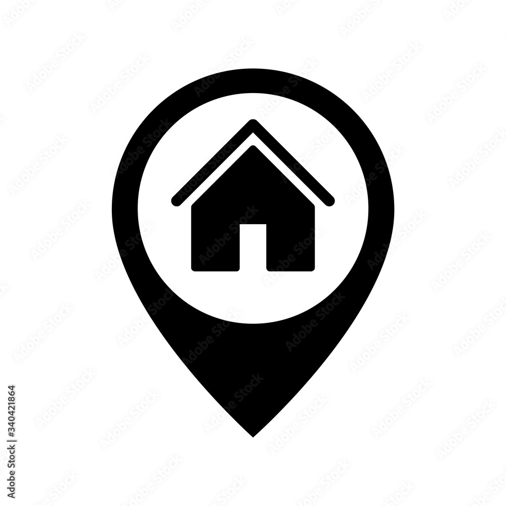 Fototapete House icon on round pin map marker pointer sign, GPS location flat symbol – stock vector
