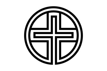 Christian cross icon in the circle. Christian cross sign isolated on background. Vector illustration.